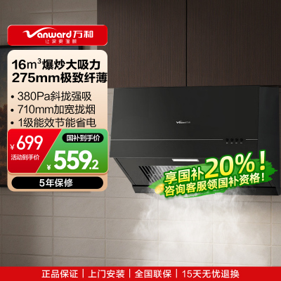 万和(Vanward)抽吸油烟机 中式家用16m³大吸力 厨房超薄 新中式 小型 抽风机梅赛思CXW-260-H06C