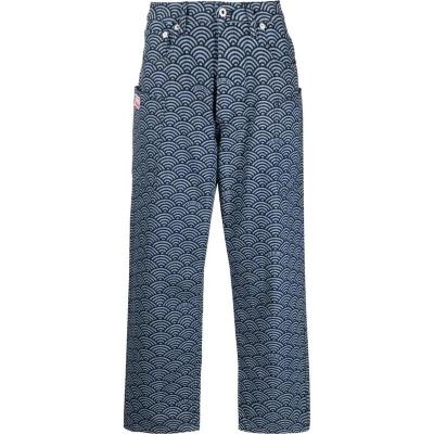 KENZO男士直筒卫裤运动裤蓝色波浪纹宽松休闲裤侧袋设计