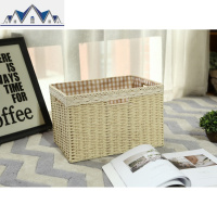 家用田园衣服收纳箱藤编织整理日式简约橱柜大号储物筐杂物盒有盖 三维工匠