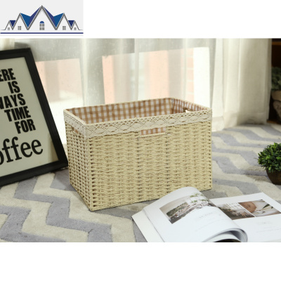 家用田园衣服收纳箱藤编织整理日式简约橱柜大号储物筐杂物盒有盖 三维工匠