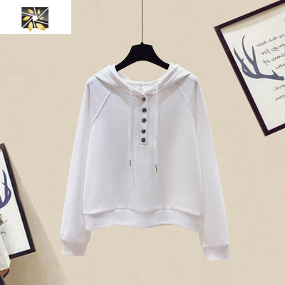 暖青汇春季新款韩版宽松休闲百搭长袖连帽卫衣配高腰显瘦牛仔裤两件套女卫衣