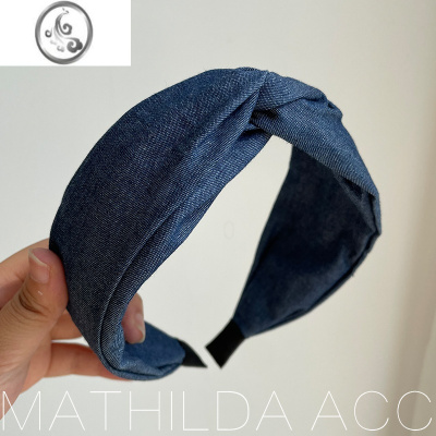 JiMi韩国东大门复古牛仔布头饰 布艺简约ins交叉气质宽边压发发箍头箍