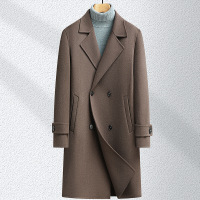 插肩袖羊毛大衣风衣秋冬新款男士长款双排扣双面呢羊毛大衣外套潮