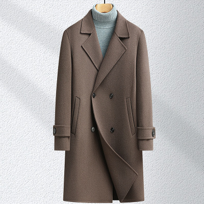插肩袖羊毛大衣风衣秋冬新款男士长款双排扣双面呢羊毛大衣外套潮