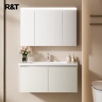 瑞尔特现代轻奢挂墙式卫浴家具Y3012一体陶瓷盆