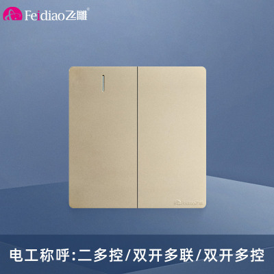 飞雕(FEIDIAO)开关面板A7纯平大板 多控开关 二开多控电源墙壁开关面板 A7流光金二开多控