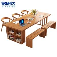 铭思达实木长桌2.4米+2长凳+3木桶椅套