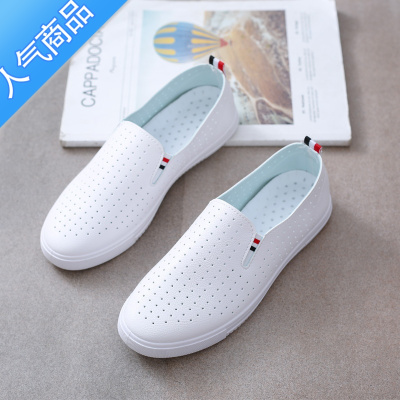 SUNTEK2023年夏季新款百搭浅口小白单鞋透气平底一脚蹬懒人女鞋薄款夏款