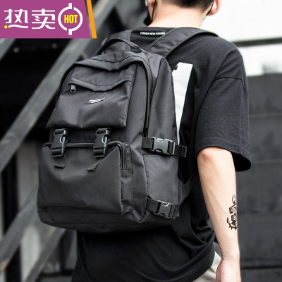 NEWLAKEins风日系潮牌双肩包男原宿潮流背包初中学生书包百搭旅行包男包黑色