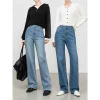 年秋季新款高腰牛仔阔腿拖地裤女韩版宽松垂感直筒裤