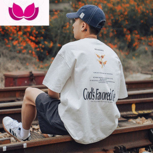 七斓夏新款日系简约潮牌印花短袖T恤男士宽松ins百搭半袖上衣