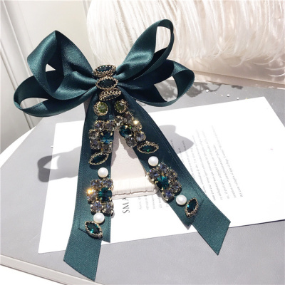 新款彩钻蝴蝶结造型法式拖尾发夹顶夹洛滑KBJ3296墨绿#4