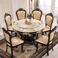 欧式大理石餐桌椅组合美式圆桌黑檀色法式实木圆形餐桌家用小户型