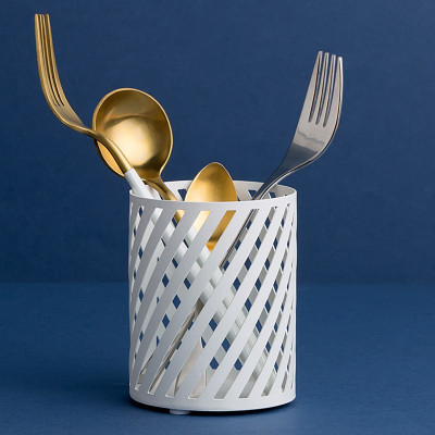 纳谷简约铁艺笔筒办公室学生文具用品创意收纳盒桌面化妆刷收纳筒三维工匠绿色