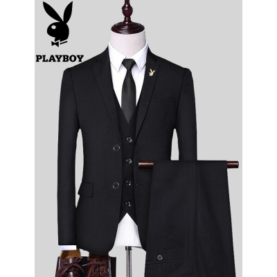 精品特卖-花花公子PLAYBOY西服男套装青少年韩版修身职业商务正装新郎伴郎结婚礼服