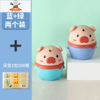 牙签筒创意家用饭店餐厅网红自动按压牙签盒个性卡通牙签罐牙签桶 敬平 [套装狠划算]绿色+蓝色+约500支牙签