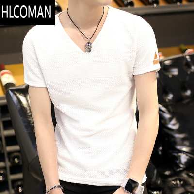 HLCOMAN夏季男士短袖t恤V领2025新款潮流体恤打底衫帅气半袖衣服夏天男装
