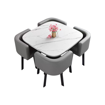 中豫鑫泽ZYXZ4100955 简约接待桌椅洽谈桌椅 一桌四椅 白石根方桌浅灰皮椅