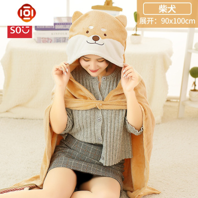 女披风小毛毯卡通珊瑚绒毯子夏天空调被子斗篷单人办公室午睡三维工匠