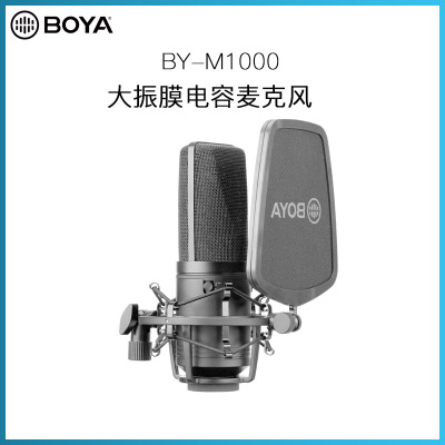 BOYA博雅麦克风BY-M1000大振膜录音棚级专业收录音话筒主播K歌配音游戏直播设备可接声卡电容麦克风