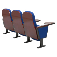 臻远ZY-LTY-23礼堂椅剧院椅会议室塑壳椅子蓝色带前写字板三人位