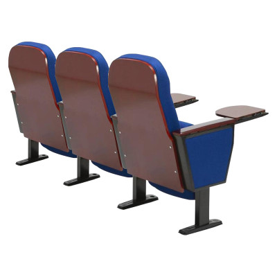 臻远ZY-LTY-23礼堂椅剧院椅会议室塑壳椅子蓝色带前写字板三人位