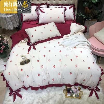 韩版蝴蝶结棉四件套网红款少女心棉床单公主风被套罩床上用品 三维工匠