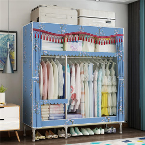 家时光 简易布衣柜加固非实木大号衣橱加厚涤棉布25mm钢管折叠组合衣橱K130 淡雅腊梅