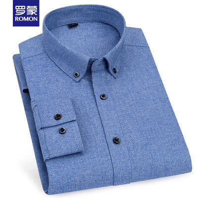 罗蒙（ROMON）衬衫男长袖商务休闲弹力舒适修身青年牛津纺衬衣男