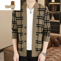 YANXU修身开衫毛衣男士秋季新款男针织衫毛线衣外套帅气格子潮牌