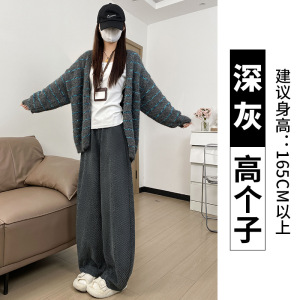 雪尼尔加绒裤女新款秋冬小个子加厚绒裤外穿毛呢阔腿裤子_287_462