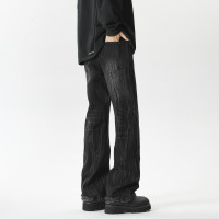 美式牛仔裤男士秋冬高街喇叭黄泥染欧美vibe风复古时尚显瘦微喇裤