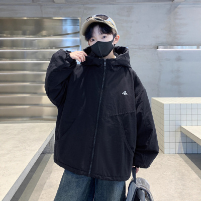 男童加绒外套新款秋冬款加厚冬季男孩派克服冬中大童韩版棉衣