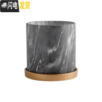 三维工匠|陶瓷花盆大理石纹艺术花盆现代简约北欧风格ins风直筒带托盘 陶瓷大理石纹灰色C款 14cm花盆容器