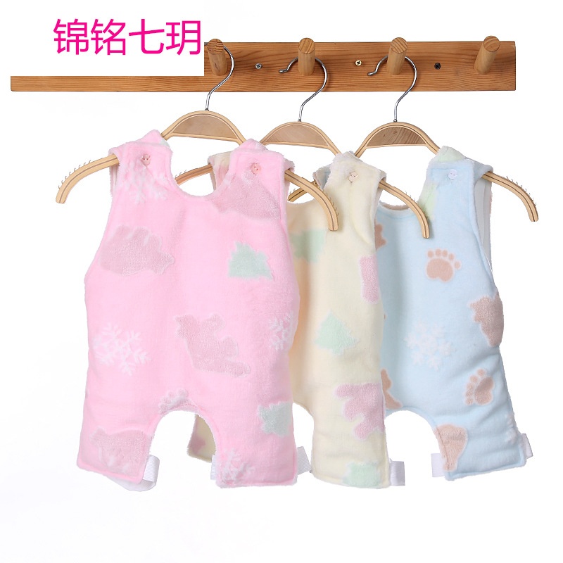 锦铭七玥秋冬加厚保暖3D法兰绒提花连腿肚兜婴儿围兜新生儿宝宝护肚可定制