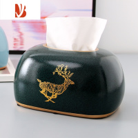 三维工匠北欧简约纸巾盒轻奢客厅餐厅家用创意陶瓷卧室少女可爱纸抽餐巾盒 墨绿(面包款)