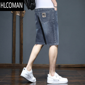 HLCOMAN男士牛仔短裤夏季薄款宽松弹力五分潮牌休闲百搭韩版潮流中裤子男