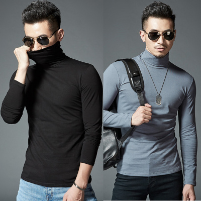 春秋高领打底衫男长袖男士T恤修身弹力高领秋衣纯色棉质帅气上衣威珺