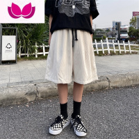 七斓妈个鸡妈 ins嘻哈日系大码阔腿工装五分灯芯绒直筒宽松休闲裤男女