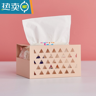 敬平简约纸巾盒磁吸冰箱置物架创意北欧ins收纳盒家用客厅壁挂抽纸盒 桌面款-粉色小号