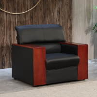 慧采云 办公家具办公沙发会客接待沙发实木扶手商务办公沙发单人位