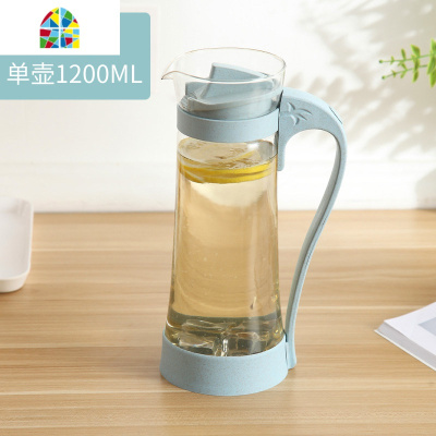 家用冷水壶玻璃耐热高温晾凉白开水杯扎壶防爆大容量透明水瓶套装 FENGHOU 北欧蓝-小麦杯5件凉水壶