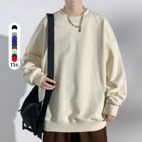 男装港风光板二开春秋新款纯色百搭长袖T恤男女情侣帅气潮流卫衣