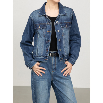 廓形牛仔套装蓝色长袖外套女秋季新款高腰牛仔阔腿裤