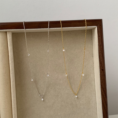 纯银锆石水滴项链女锁骨链韩ins简约高级设计感小众配饰颈链送女朋友老婆情人节七夕生日礼物