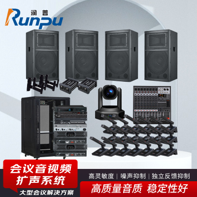 润普Runpu会议音视频扩声套装 有线手拉手麦克风套装+音响+调音台+音频处理器+机柜线材RP-YXKSD880