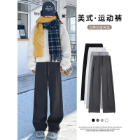 加绒运动裤女秋冬加厚保暖棉裤灰色外穿小个子休闲宽松阔腿裤卫裤