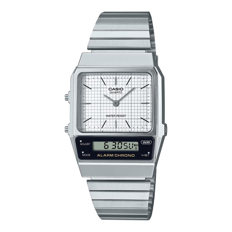 CASIO 卡西欧复古风银色不锈钢男士石英手表