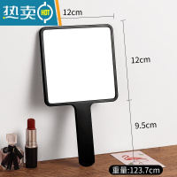 敬平美容院专用化妆镜女手柄高清纹绣手持手拿便携随身木制小镜子 方形简约化妆镜-黑色便携式用镜