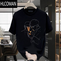 HLCOMAN夏季新款痞帅潮牌印花宽松休闲短袖T恤青年男女百搭上衣